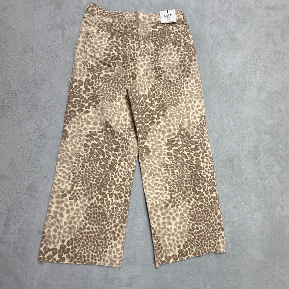 OAT New York High Rise Wide Leg Women 6/28 Tan Leopard Print Denim Jeans Party - Picture 4 of 14